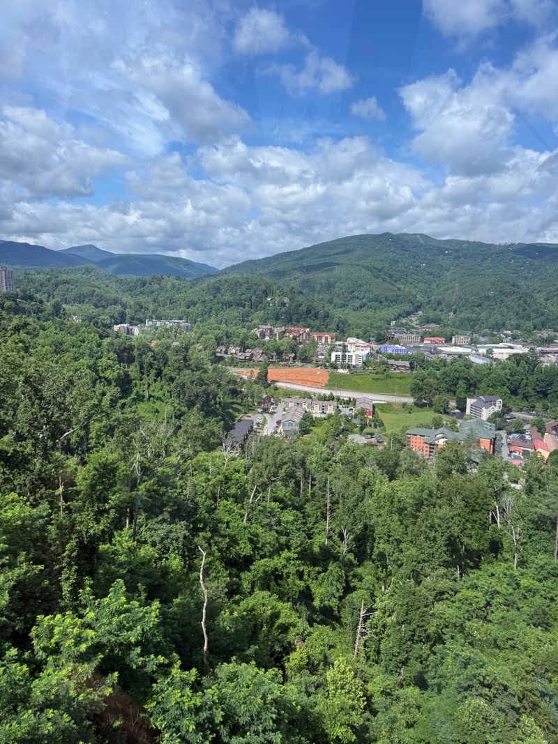 Green mountains and downtown Gatlinburg seen from Anakeesta