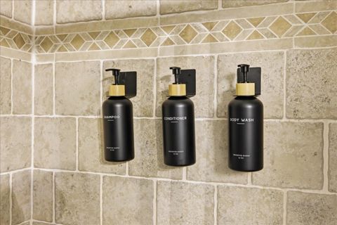 Shampoo, conditioner and body wash in the shower